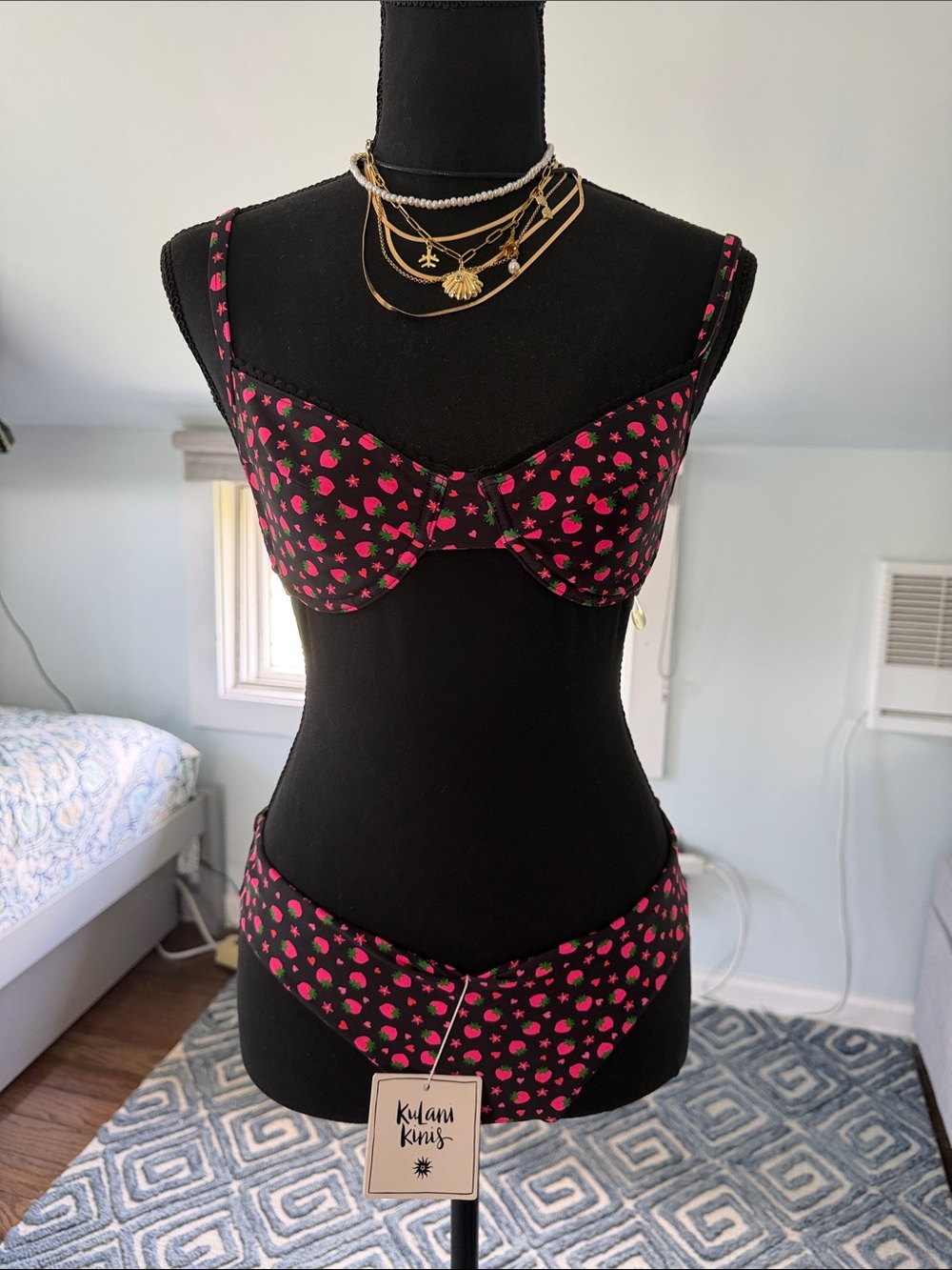 Kulani Kinis Black & Pink Strawberry Print Bikini Set